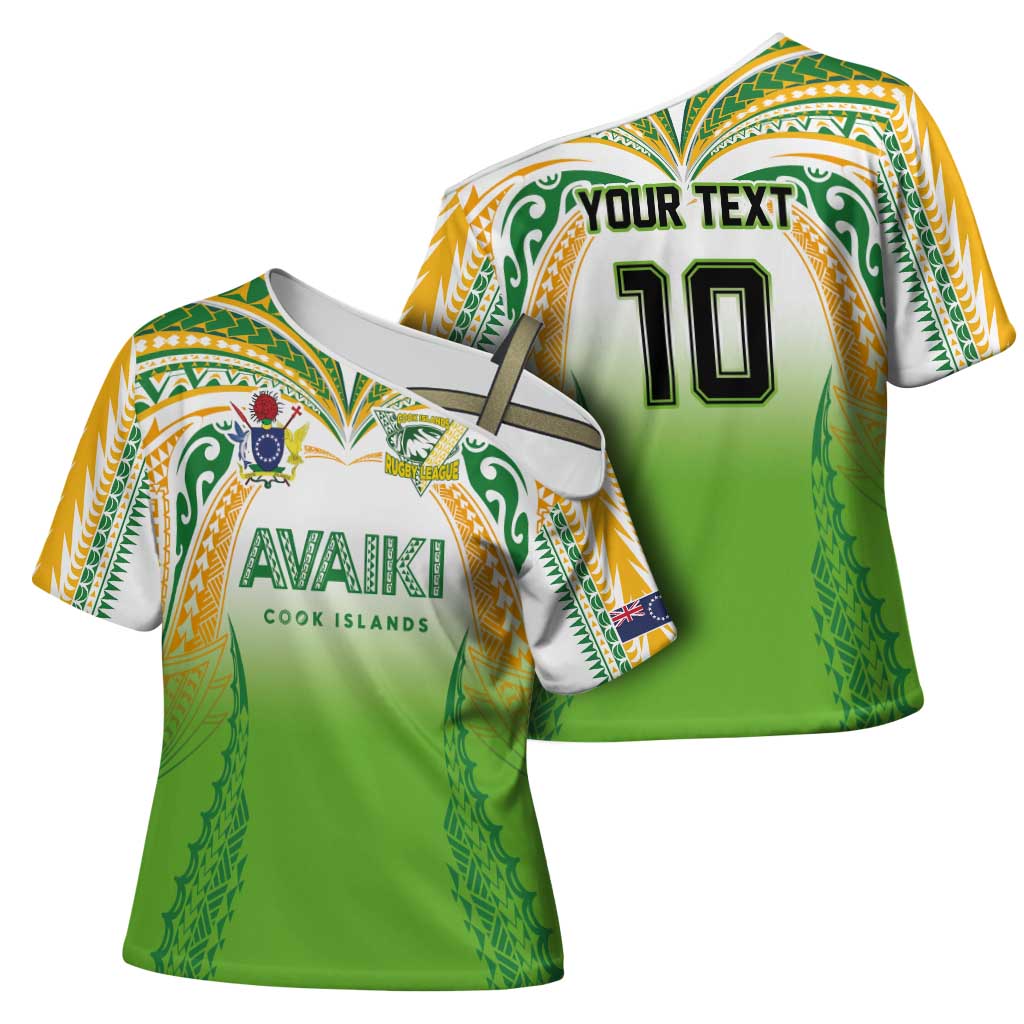 Custom Cook Islands Rugby League Cross Shoulder Shirt Avaiki Tatau Tribal Motifs White Color - Polynesian Pride