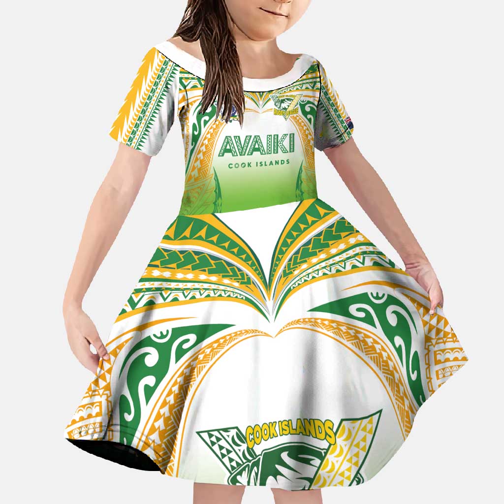 Custom Cook Islands Rugby League Family Matching Mermaid Dress and Hawaiian Shirt Avaiki Tatau Tribal Motifs White Color - Polynesian Pride