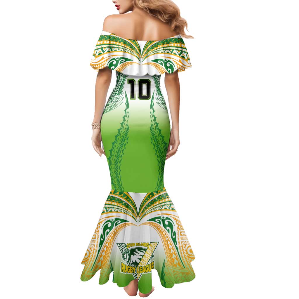 Custom Cook Islands Rugby League Family Matching Mermaid Dress and Hawaiian Shirt Avaiki Tatau Tribal Motifs White Color - Polynesian Pride