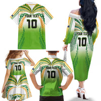 Custom Cook Islands Rugby League Family Matching Off The Shoulder Long Sleeve Dress and Hawaiian Shirt Avaiki Tatau Tribal Motifs White Color - Polynesian Pride