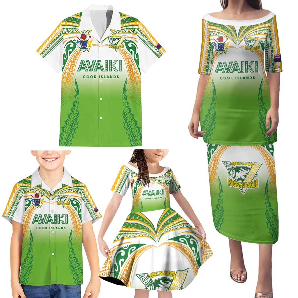 Custom Cook Islands Rugby League Family Matching Puletasi and Hawaiian Shirt Avaiki Tatau Tribal Motifs White Color - Polynesian Pride