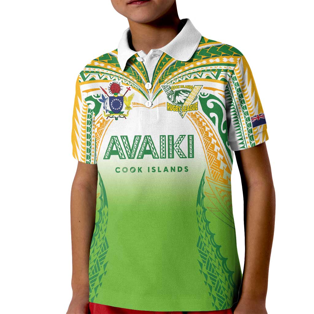 Custom Cook Islands Rugby League Kid Polo Shirt Avaiki Tatau Tribal Motifs White Color - Polynesian Pride