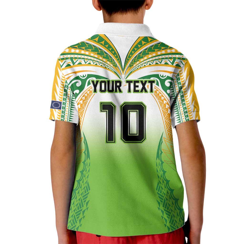 Custom Cook Islands Rugby League Kid Polo Shirt Avaiki Tatau Tribal Motifs White Color - Polynesian Pride