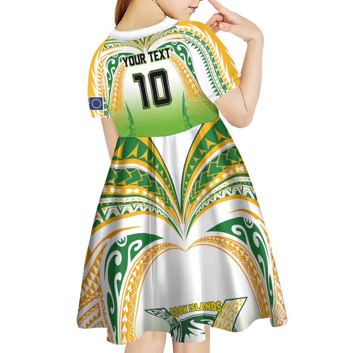 Custom Cook Islands Rugby League Kid Short Sleeve Dress Avaiki Tatau Tribal Motifs White Color - Polynesian Pride