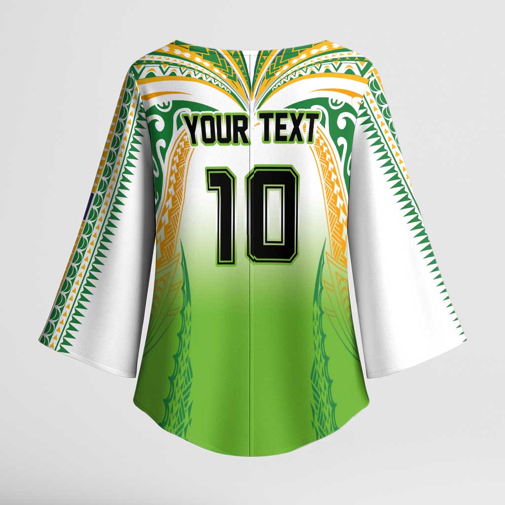 Custom Cook Islands Rugby League Kimono Sleeve Blouse Avaiki Tatau Tribal Motifs White Color - Polynesian Pride