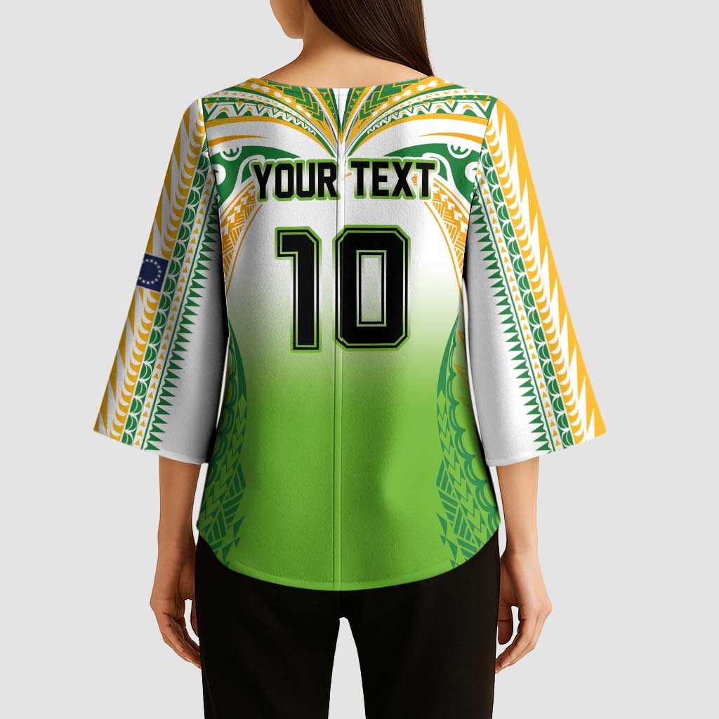 Custom Cook Islands Rugby League Kimono Sleeve Blouse Avaiki Tatau Tribal Motifs White Color - Polynesian Pride