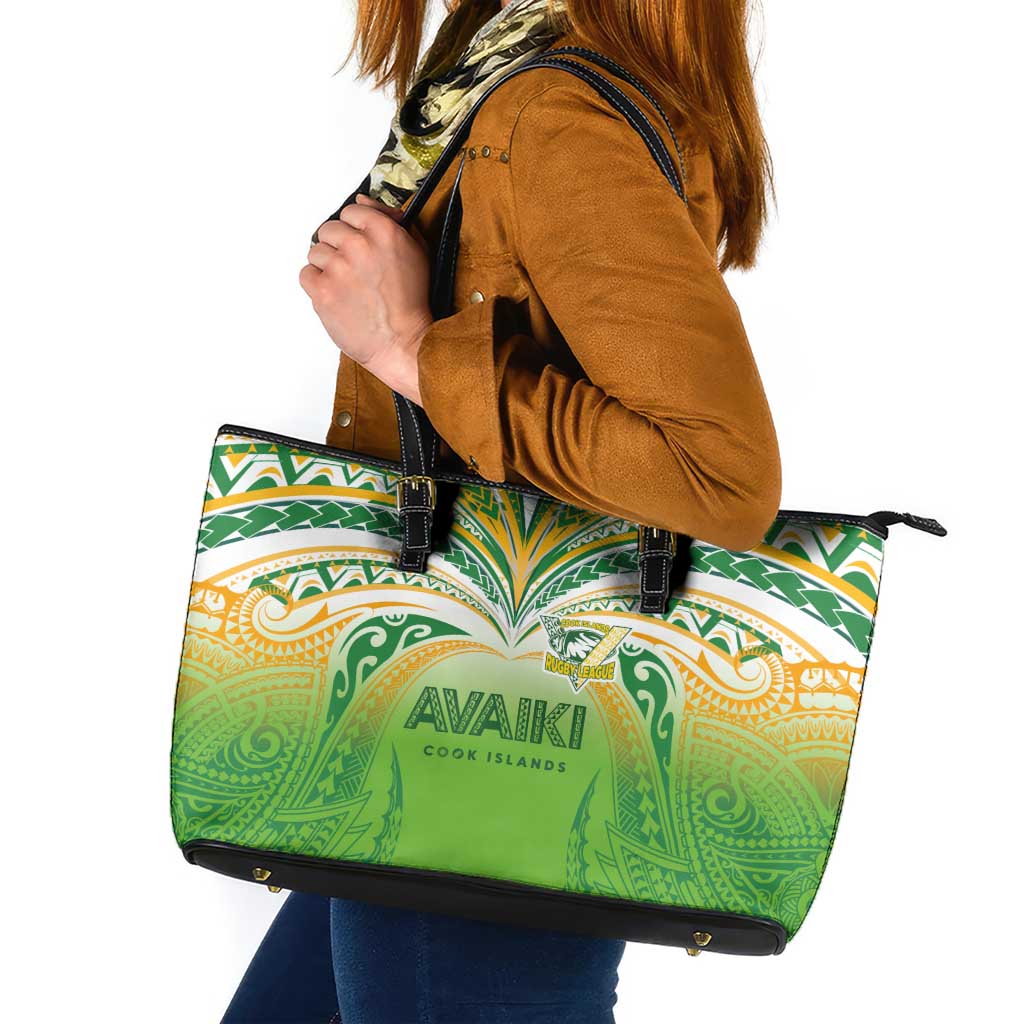 Cook Islands Rugby League Leather Tote Bag Avaiki Tatau Tribal Motifs White Color - Polynesian Pride