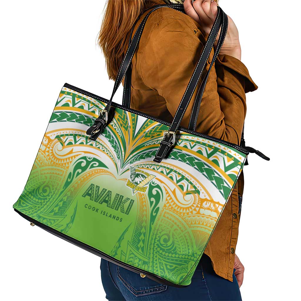 Cook Islands Rugby League Leather Tote Bag Avaiki Tatau Tribal Motifs White Color - Polynesian Pride