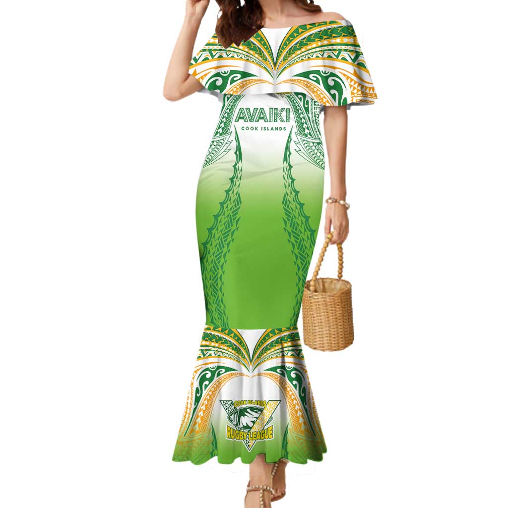 Custom Cook Islands Rugby League Mermaid Dress Avaiki Tatau Tribal Motifs White Color - Polynesian Pride