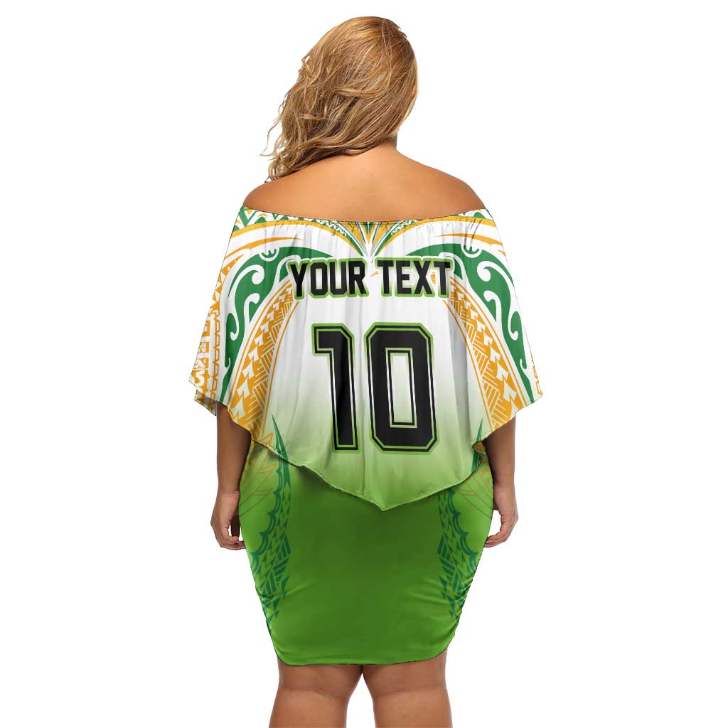 Custom Cook Islands Rugby League Off Shoulder Short Dress Avaiki Tatau Tribal Motifs White Color - Polynesian Pride