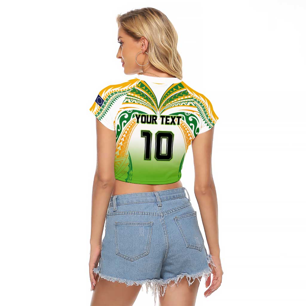 Custom Cook Islands Rugby League Raglan Cropped T Shirt Avaiki Tatau Tribal Motifs White Color - Polynesian Pride