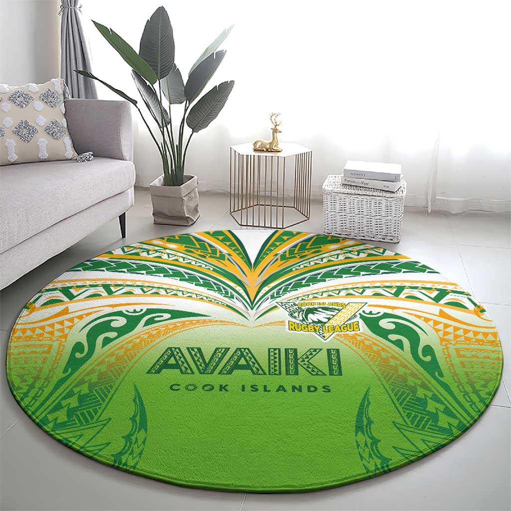 Cook Islands Rugby League Round Carpet Avaiki Tatau Tribal Motifs White Color - Polynesian Pride