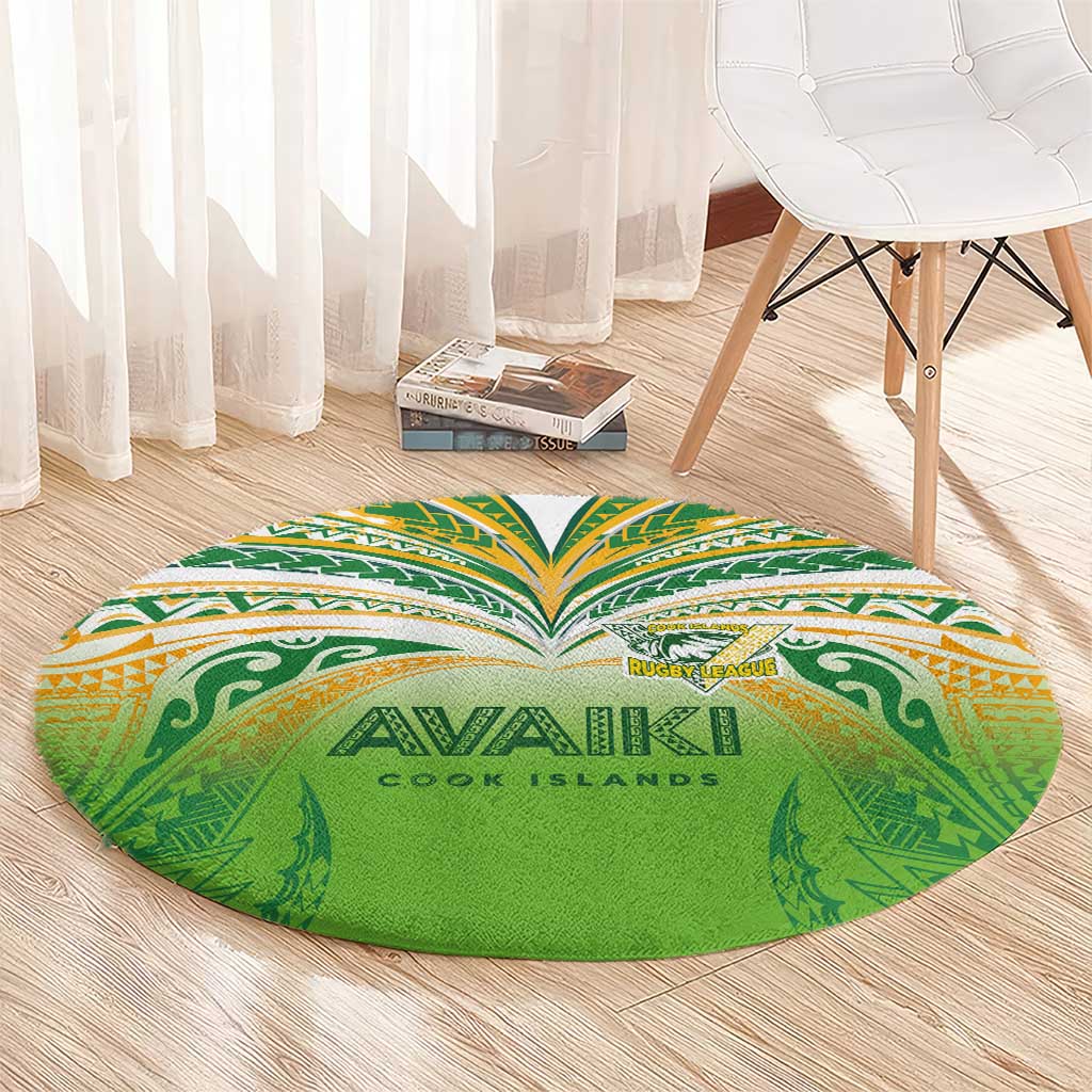 Cook Islands Rugby League Round Carpet Avaiki Tatau Tribal Motifs White Color - Polynesian Pride
