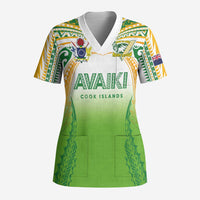 Custom Cook Islands Rugby League Scrub Top Avaiki Tatau Tribal Motifs White Color - Polynesian Pride