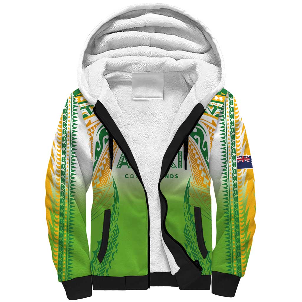 Custom Cook Islands Rugby League Sherpa Hoodie Avaiki Tatau Tribal Motifs White Color - Polynesian Pride