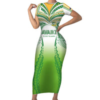 Custom Cook Islands Rugby League Short Sleeve Bodycon Dress Avaiki Tatau Tribal Motifs White Color - Polynesian Pride