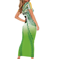 Custom Cook Islands Rugby League Short Sleeve Bodycon Dress Avaiki Tatau Tribal Motifs White Color - Polynesian Pride