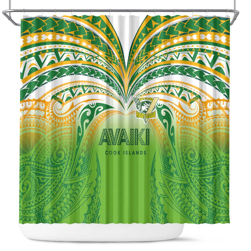 Cook Islands Rugby League Shower Curtain Avaiki Tatau Tribal Motifs White Color - Polynesian Pride