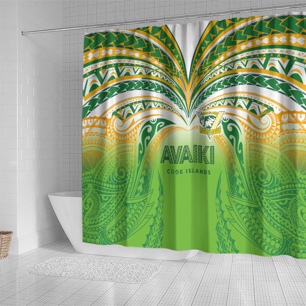 Cook Islands Rugby League Shower Curtain Avaiki Tatau Tribal Motifs White Color - Polynesian Pride