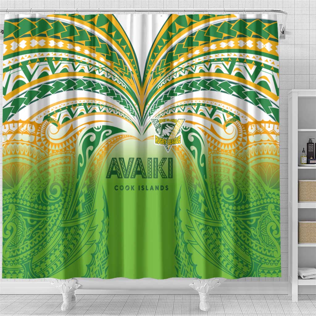 Cook Islands Rugby League Shower Curtain Avaiki Tatau Tribal Motifs White Color - Polynesian Pride