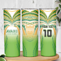 Custom Cook Islands Rugby League Skinny Tumbler Avaiki Tatau Tribal Motifs White Color - Polynesian Pride