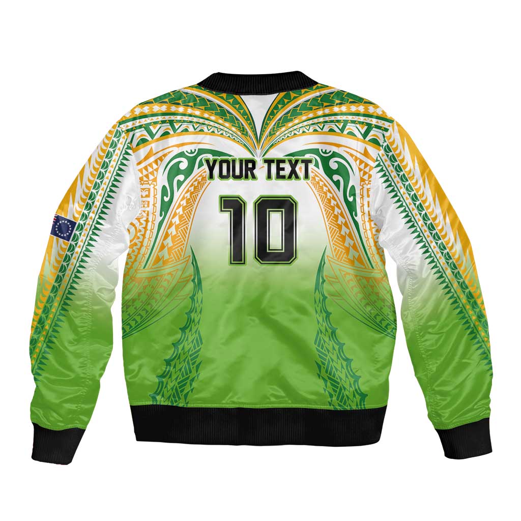 Custom Cook Islands Rugby League Sleeve Zip Bomber Jacket Avaiki Tatau Tribal Motifs White Color - Polynesian Pride
