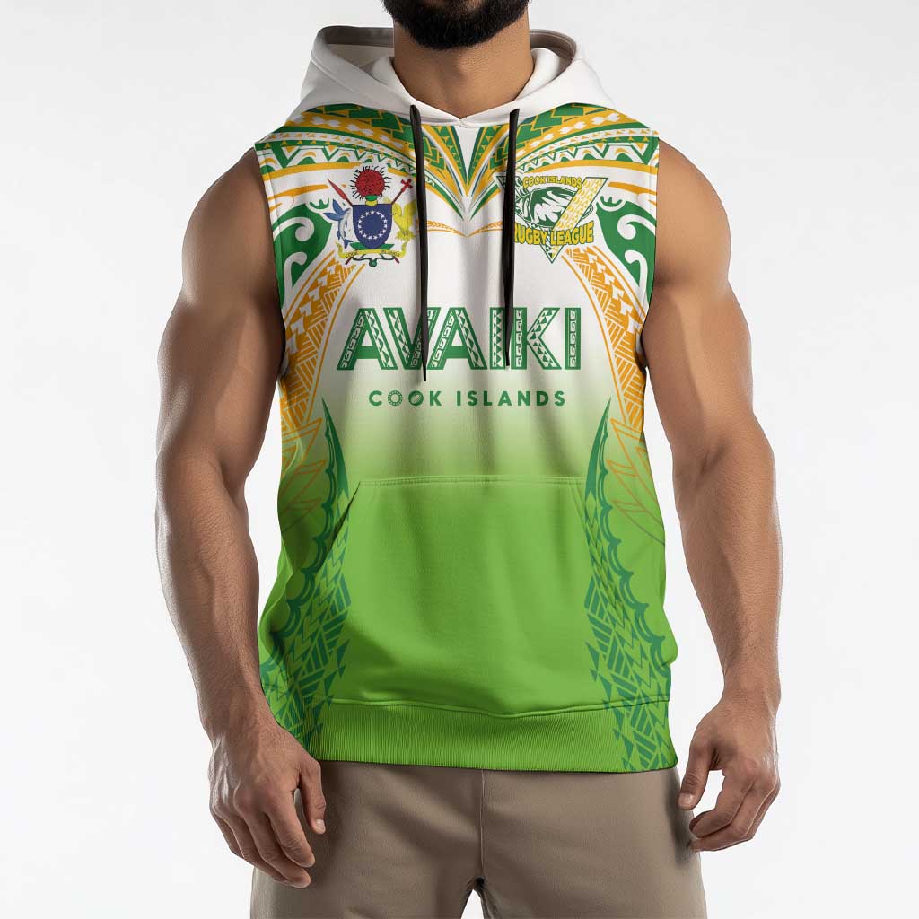 Custom Cook Islands Rugby League Sleeveless Hoodie Avaiki Tatau Tribal Motifs White Color - Polynesian Pride