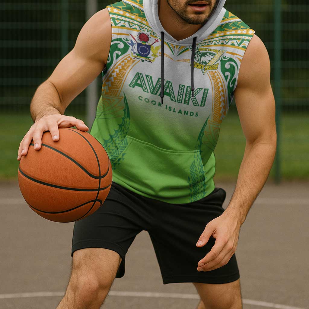 Custom Cook Islands Rugby League Sleeveless Hoodie Avaiki Tatau Tribal Motifs White Color - Polynesian Pride