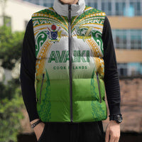 Custom Cook Islands Rugby League Sleeveless Puffer Jacket Avaiki Tatau Tribal Motifs White Color - Polynesian Pride