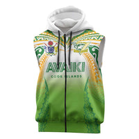 Custom Cook Islands Rugby League Sleeveless Zip Hoodie Avaiki Tatau Tribal Motifs White Color - Polynesian Pride