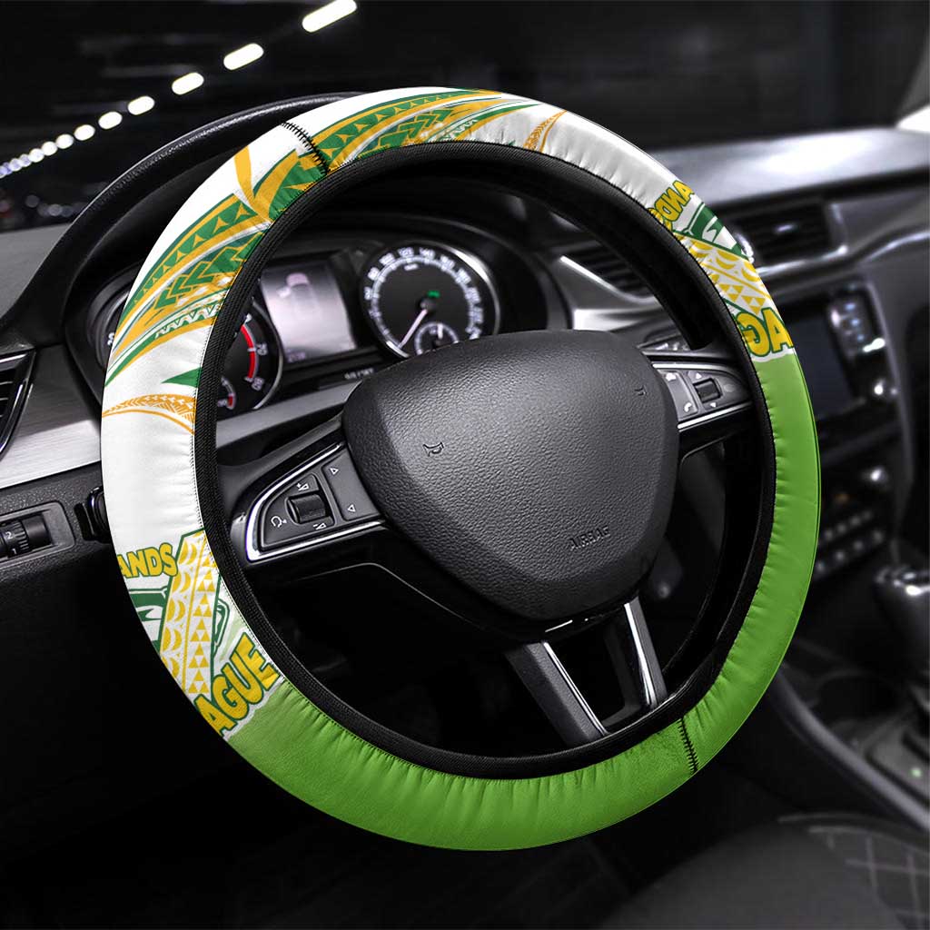 Cook Islands Rugby League Steering Wheel Cover Avaiki Tatau Tribal Motifs White Color - Polynesian Pride