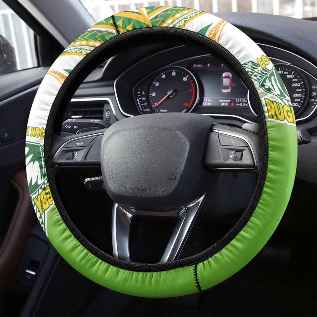 Cook Islands Rugby League Steering Wheel Cover Avaiki Tatau Tribal Motifs White Color - Polynesian Pride