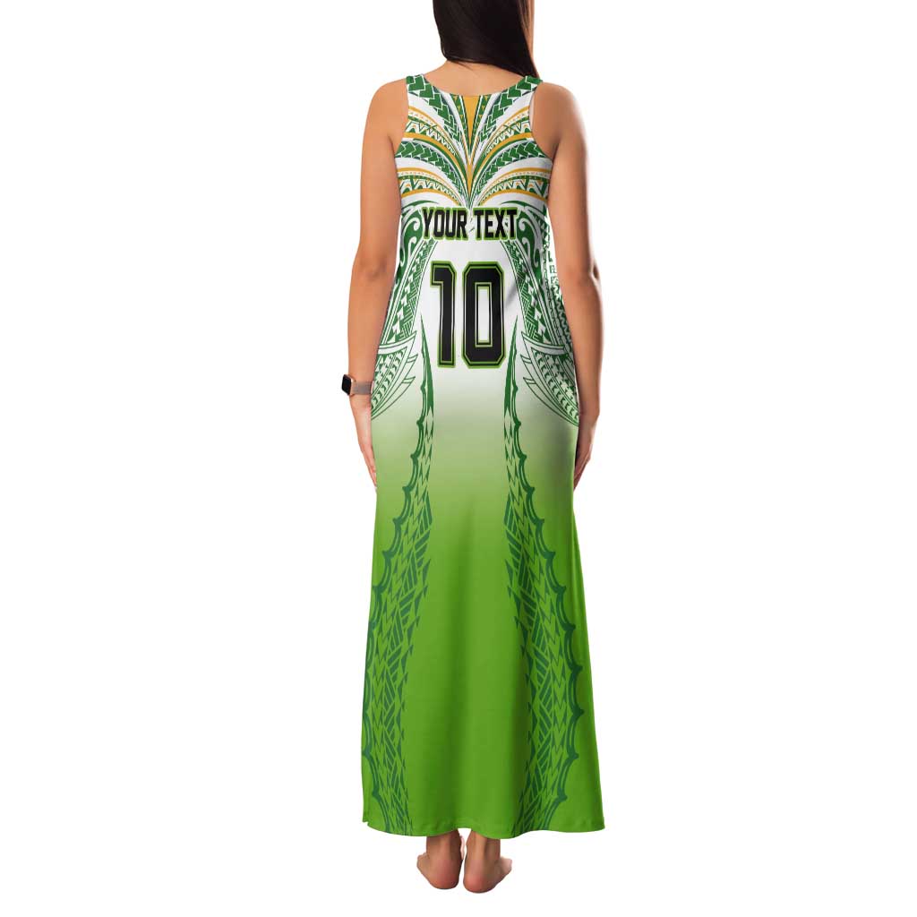 Custom Cook Islands Rugby League Tank Maxi Dress Avaiki Tatau Tribal Motifs White Color - Polynesian Pride