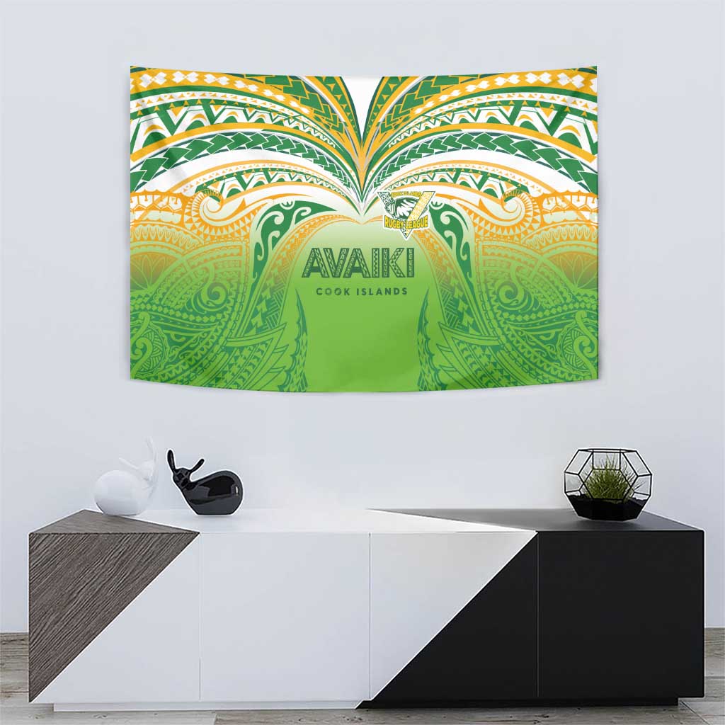 Cook Islands Rugby League Tapestry Avaiki Tatau Tribal Motifs White Color - Polynesian Pride