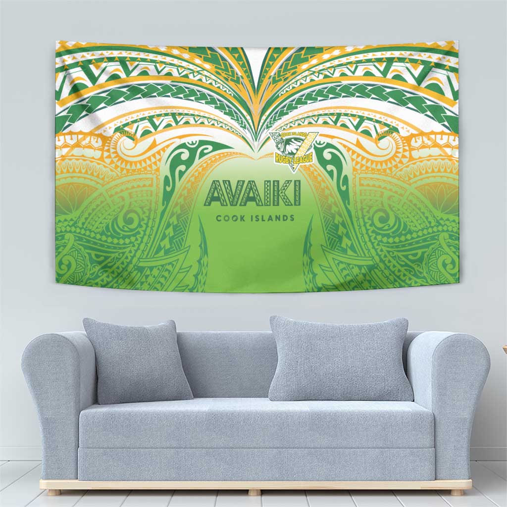 Cook Islands Rugby League Tapestry Avaiki Tatau Tribal Motifs White Color - Polynesian Pride
