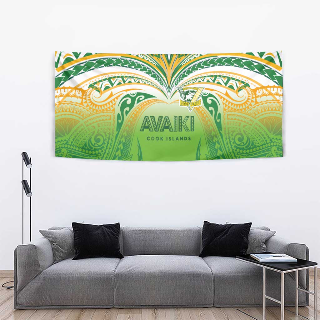 Cook Islands Rugby League Tapestry Avaiki Tatau Tribal Motifs White Color - Polynesian Pride
