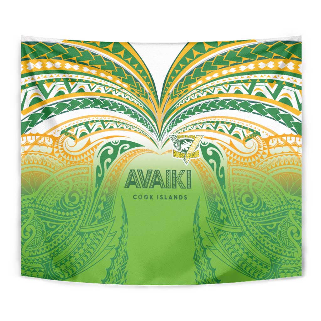 Cook Islands Rugby League Tapestry Avaiki Tatau Tribal Motifs White Color - Polynesian Pride