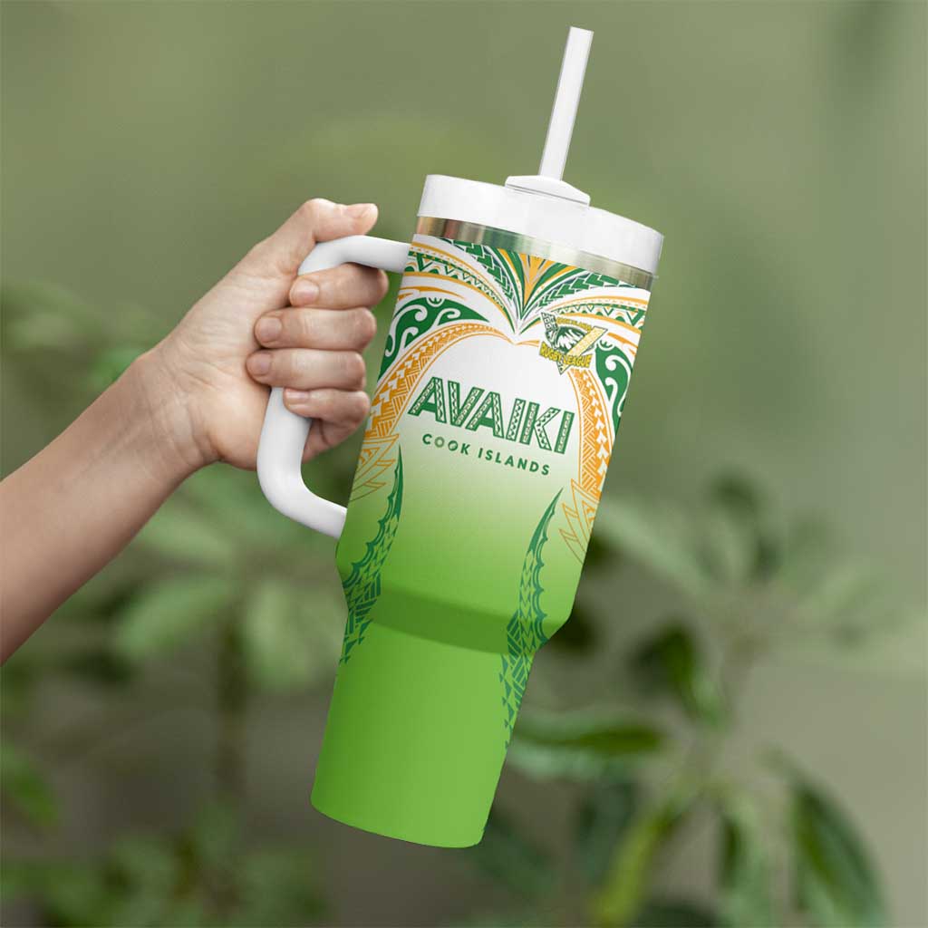 Custom Cook Islands Rugby League Tumbler With Handle Avaiki Tatau Tribal Motifs White Color - Polynesian Pride