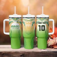 Custom Cook Islands Rugby League Tumbler With Handle Avaiki Tatau Tribal Motifs White Color - Polynesian Pride