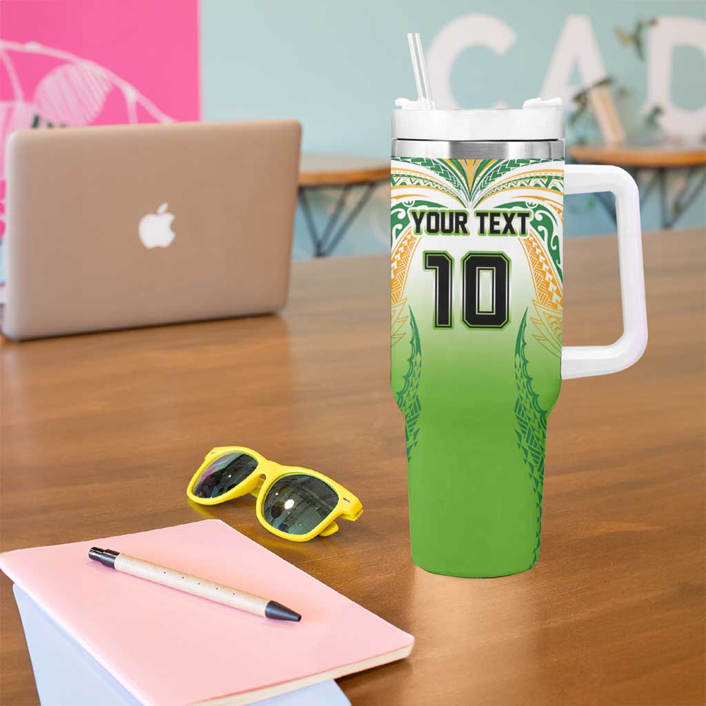 Custom Cook Islands Rugby League Tumbler With Handle Avaiki Tatau Tribal Motifs White Color - Polynesian Pride