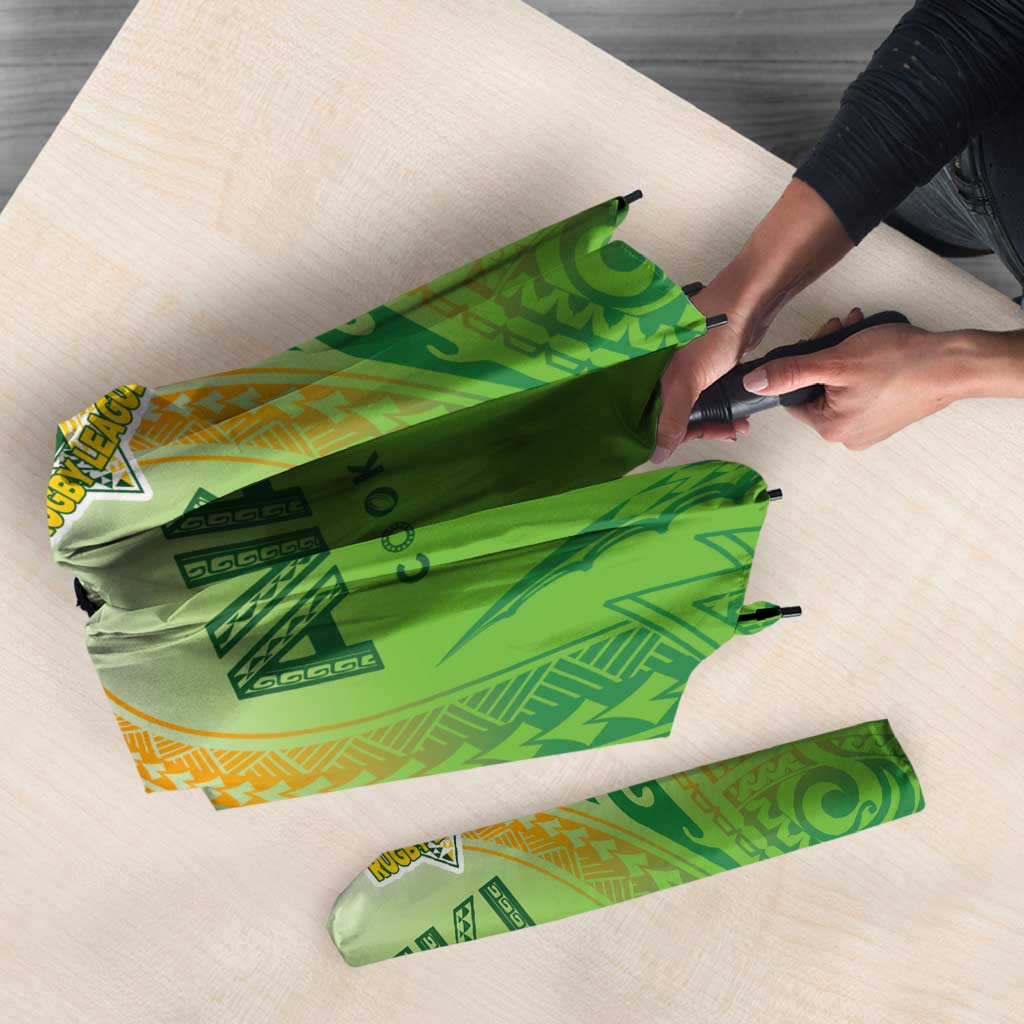 Cook Islands Rugby League Umbrella Avaiki Tatau Tribal Motifs White Color - Polynesian Pride