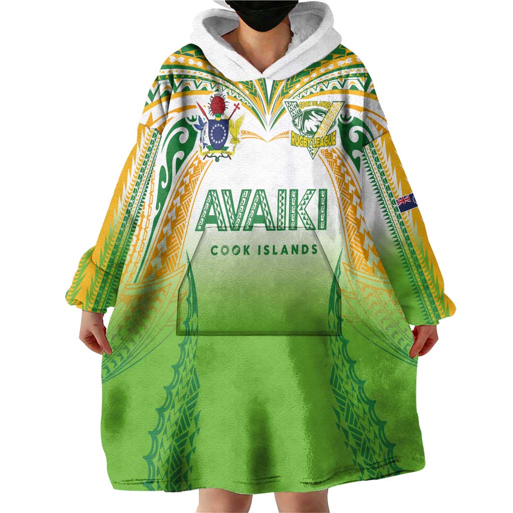 Custom Cook Islands Rugby League Wearable Blanket Hoodie Avaiki Tatau Tribal Motifs White Color - Polynesian Pride