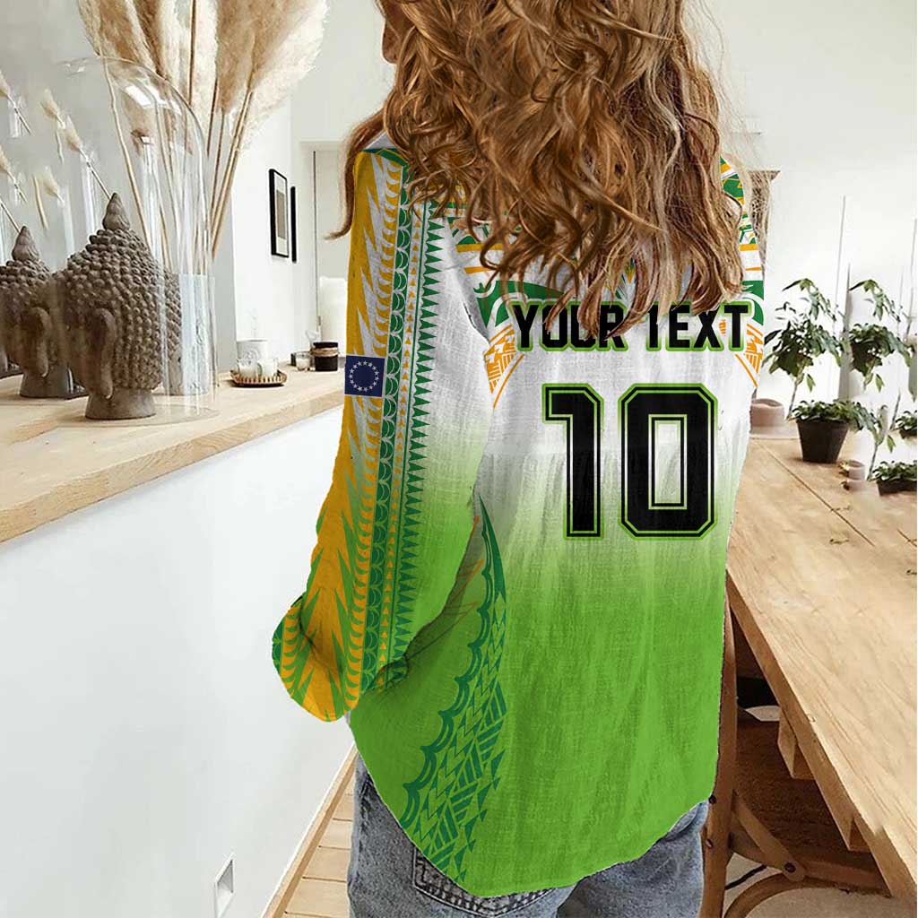 Custom Cook Islands Rugby League Women Casual Shirt Avaiki Tatau Tribal Motifs White Color - Polynesian Pride