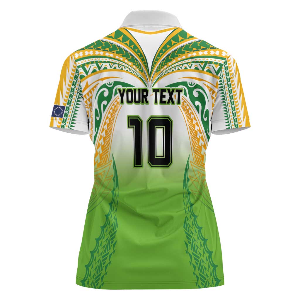 Custom Cook Islands Rugby League Women Polo Shirt Avaiki Tatau Tribal Motifs White Color - Polynesian Pride