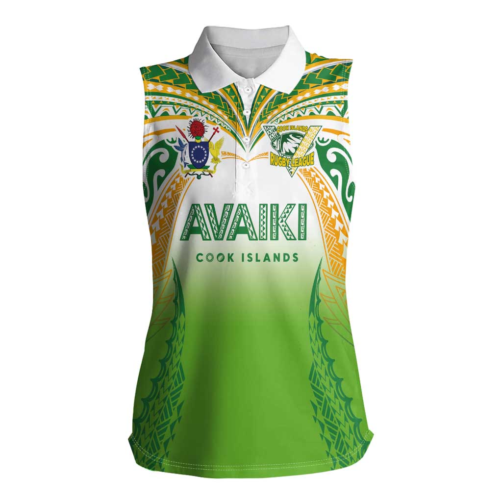 Custom Cook Islands Rugby League Women Sleeveless Polo Shirt Avaiki Tatau Tribal Motifs White Color - Polynesian Pride