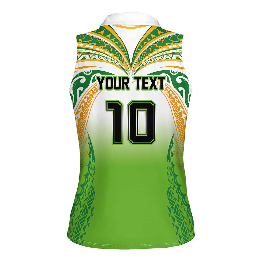 Custom Cook Islands Rugby League Women Sleeveless Polo Shirt Avaiki Tatau Tribal Motifs White Color - Polynesian Pride