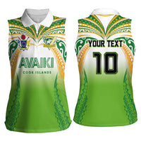 Custom Cook Islands Rugby League Women Sleeveless Polo Shirt Avaiki Tatau Tribal Motifs White Color - Polynesian Pride