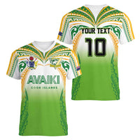 Custom Cook Islands Rugby League Women V-Neck T-Shirt Avaiki Tatau Tribal Motifs White Color - Polynesian Pride