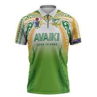 Custom Cook Islands Rugby League Zipper Polo Shirt Avaiki Tatau Tribal Motifs White Color - Polynesian Pride