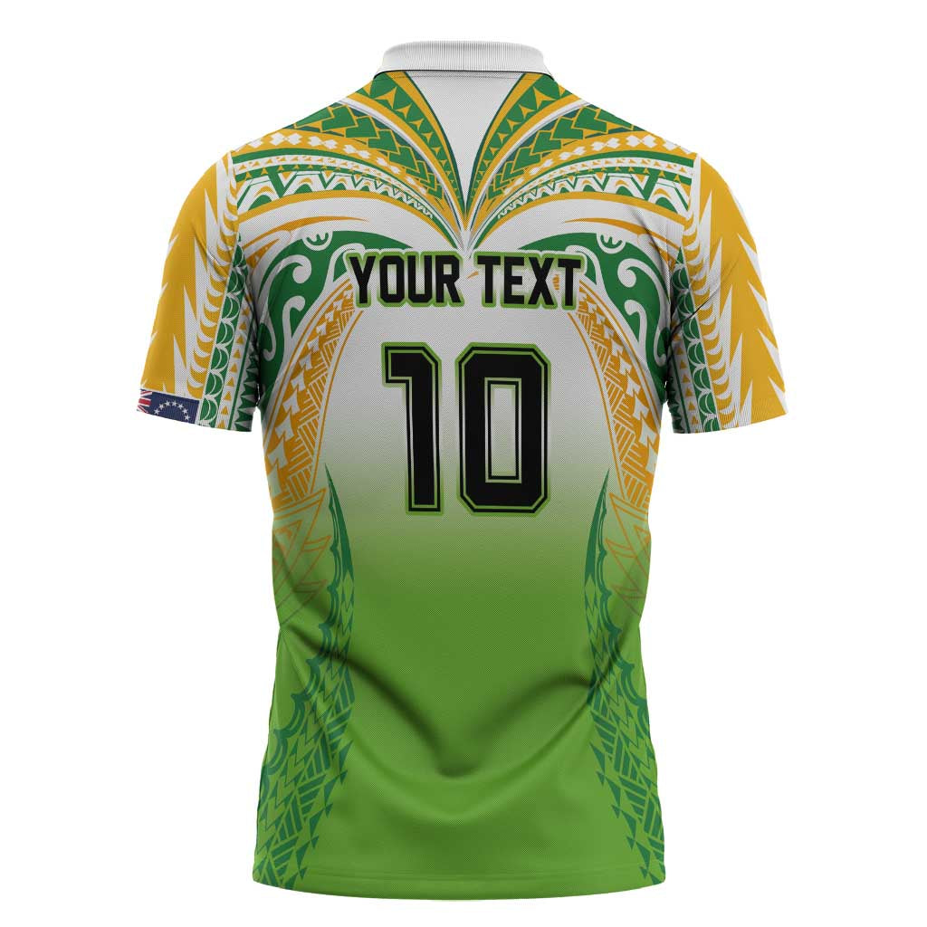Custom Cook Islands Rugby League Zipper Polo Shirt Avaiki Tatau Tribal Motifs White Color - Polynesian Pride